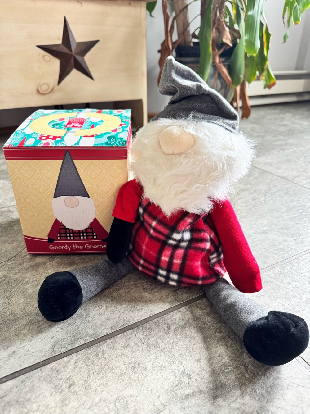 Scentsy Red Plaid and Gray Gnordy Gnome Plush Holiday Décor